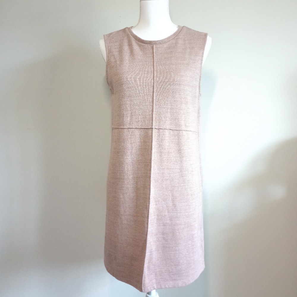 Zara Heathered Victorian Mauve Pink Sleeveless Knit Raised Seams Shift Dress Lar